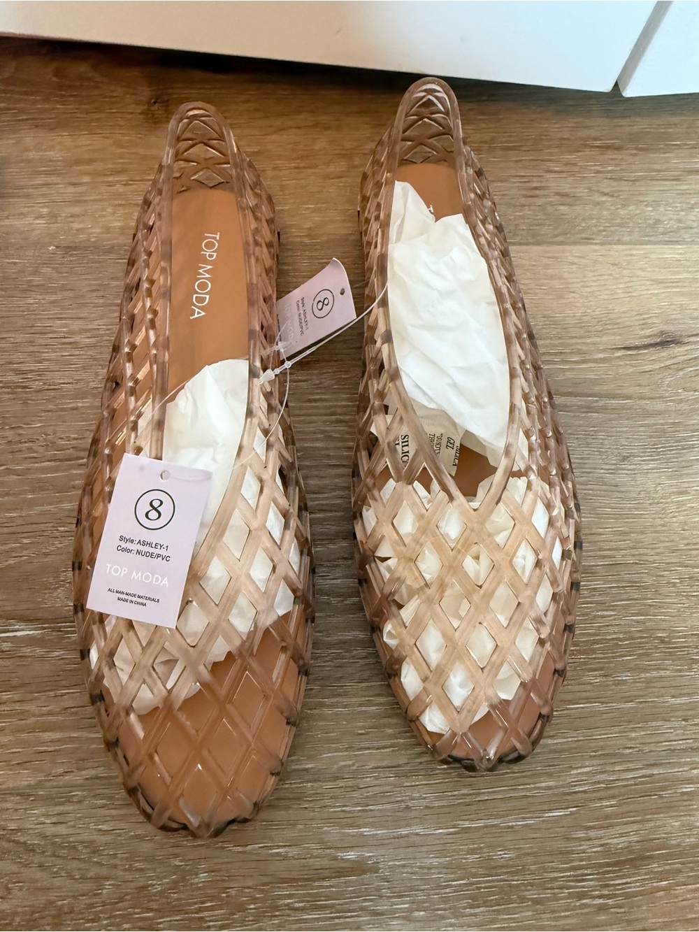 NWT Top Moda Ashley-1 Nude PVC Woven Jelly Ballet Flats Size 8